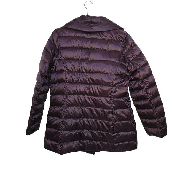 T Tahari Puffer Coat Womens Large Deep Purple Down Filled Quilted Asymmetrical - Picture 3 of 15
